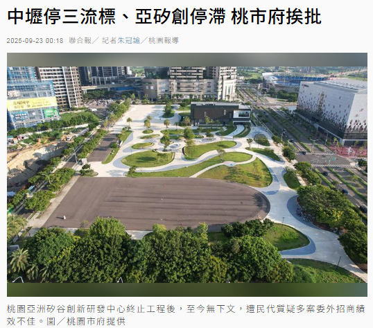 中壢停三流標、亞矽創停滯 桃市府挨批