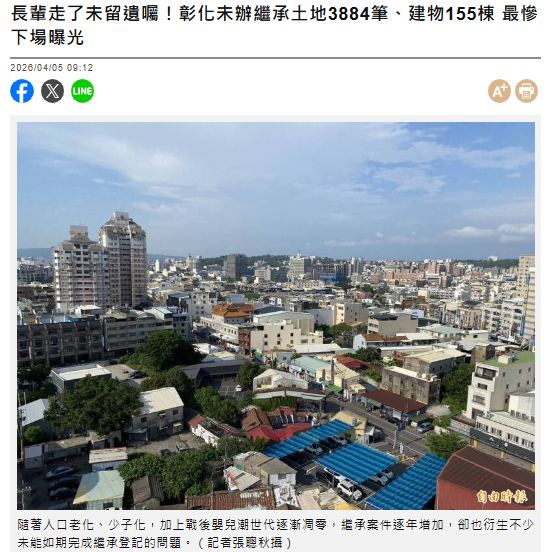 長輩走了未留遺囑！彰化未辦繼承土地3...