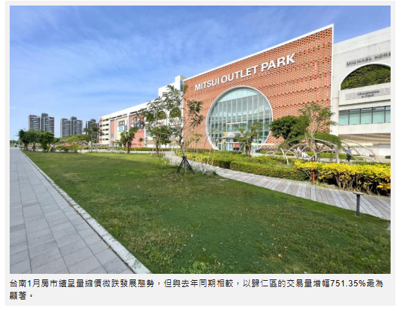  台南房市量縮價微跌 歸仁高鐵特區與安平5期重劃區交易量能仍增長 