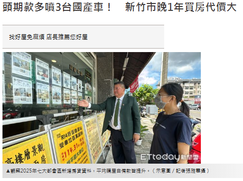  頭期款多噴3台國產車！　新竹市晚1年買房代價大 