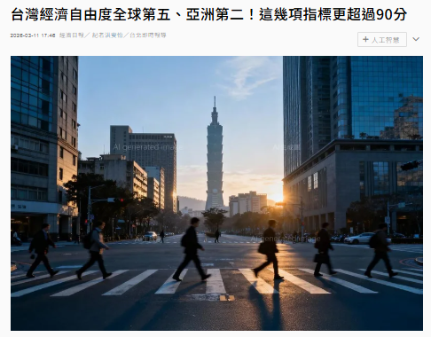 台灣經濟自由度全球第五、亞洲第二！這幾項指標更超過90分
