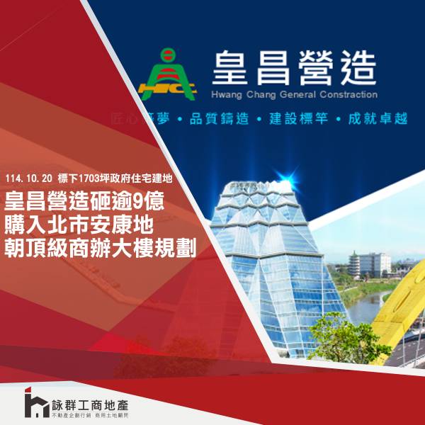  皇昌營造砸逾9億購入北市安康路近1,500坪地 朝頂級商辦大樓規劃 
