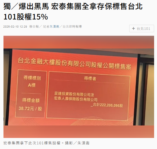 獨家／爆出黑馬 宏泰集團全拿存保標售...