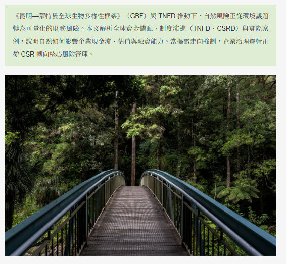  當自然風險成為財務風險：企業無法再迴避的治理轉型 