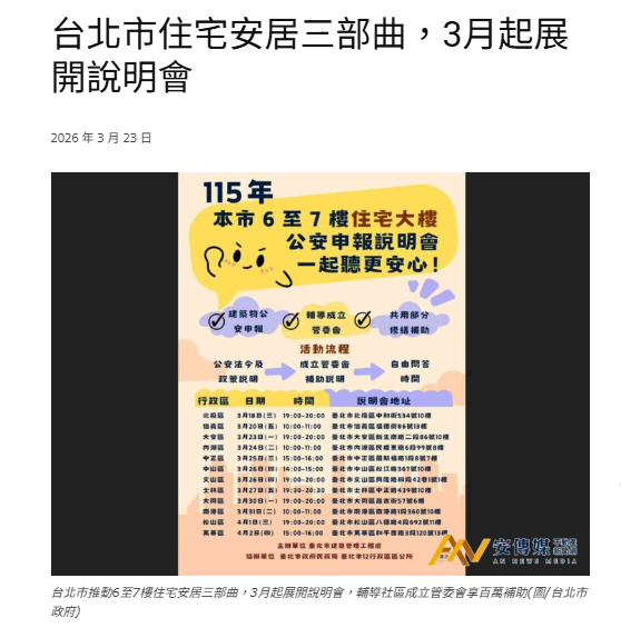 台北市住宅安居三部曲，3月起展開說明會
