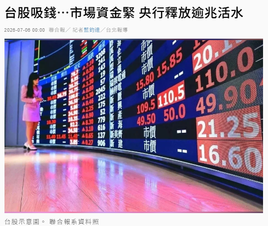 台股吸錢…市場資金緊 央行釋放逾兆活水