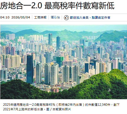 房地合一2.0 最高稅率件數寫新低