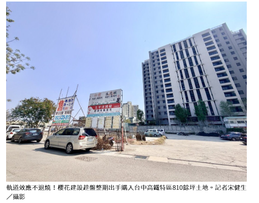 軌道效應不退燒 櫻花建設趁盤整期出手台中高鐵土地