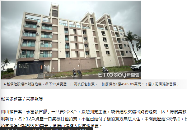 岡山預售慘案！建商倒閉　已購客求償無門、債主1.4億吞回止損