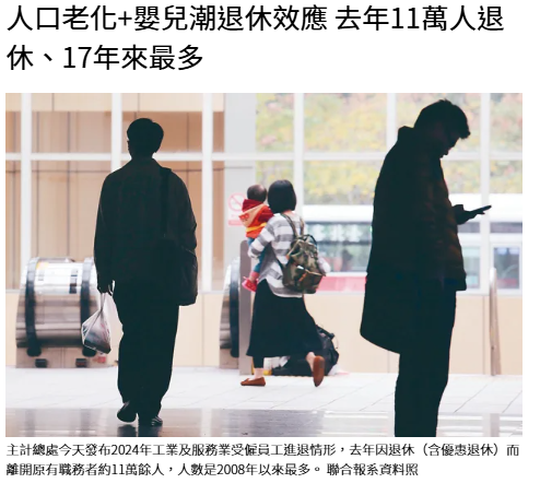 人口老化+嬰兒潮退休效應 去年11萬人退休、17年來最多