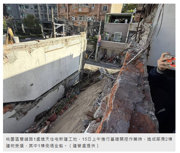 桃園新建住宅搞垮鄰房 建管處勒令停工、撤離住戶