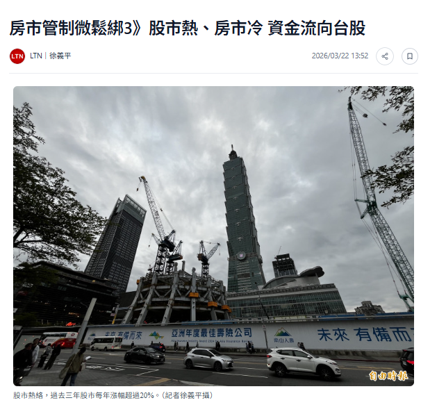 房市管制微鬆綁3》股市熱、房市冷 資金流向台股