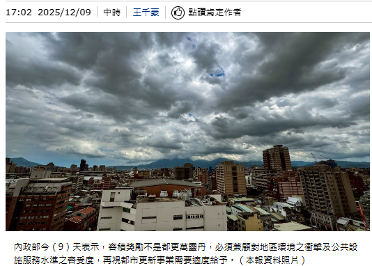 危老條例修法挨批方向偏離 內政部：容積獎勵不是萬靈丹