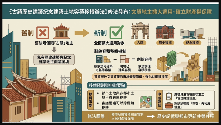 保障文資地主權益　容積移轉擴及歷史建築與紀念建築