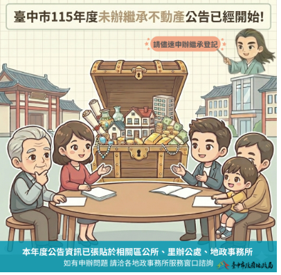 中市公告未辦繼承土地價逾百億 籲繼承人速辦登記