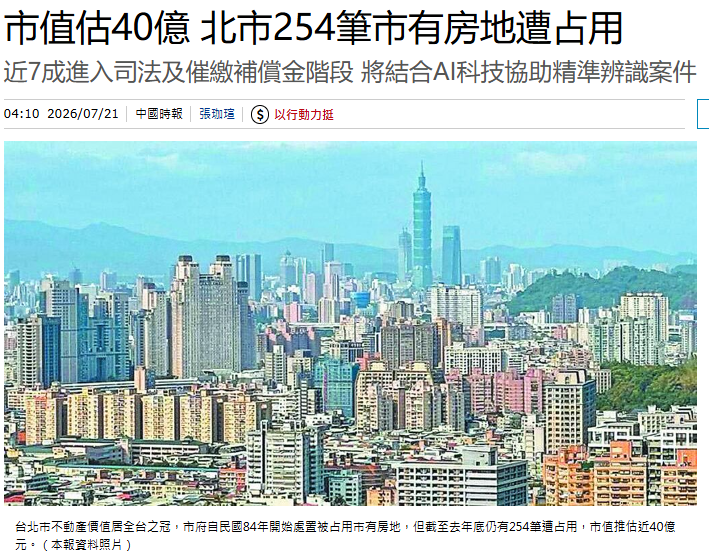 市值估40億 北市254筆市有房地遭占用
