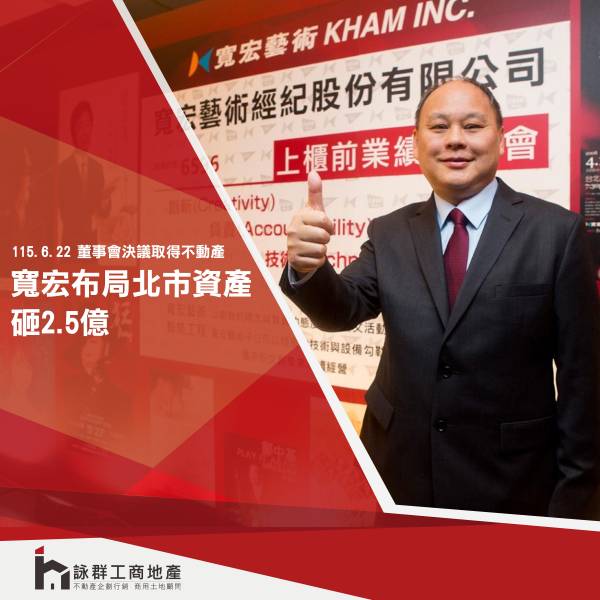 寬宏藝術公告本公司董事會決議取得不動產事宜