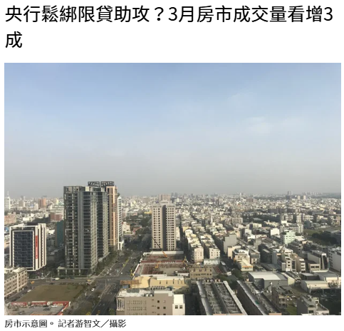  央行鬆綁限貸助攻？3月房市成交量看增3成 